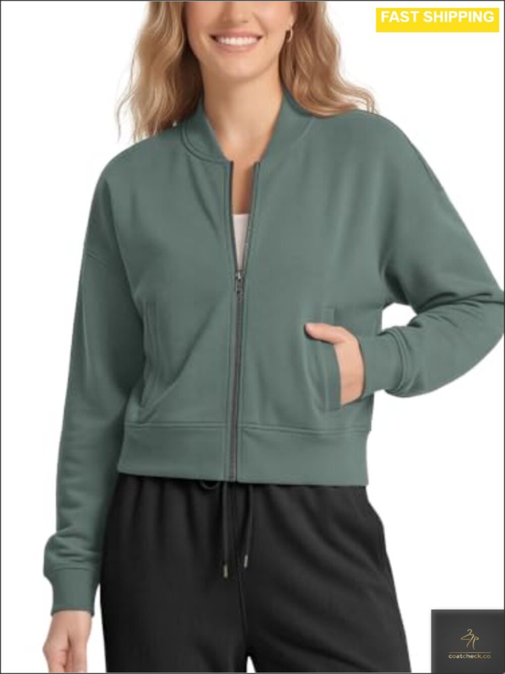 Modal Soft Full-Zip Bomber Jacket Long Sleeve Cropped Casual Fall